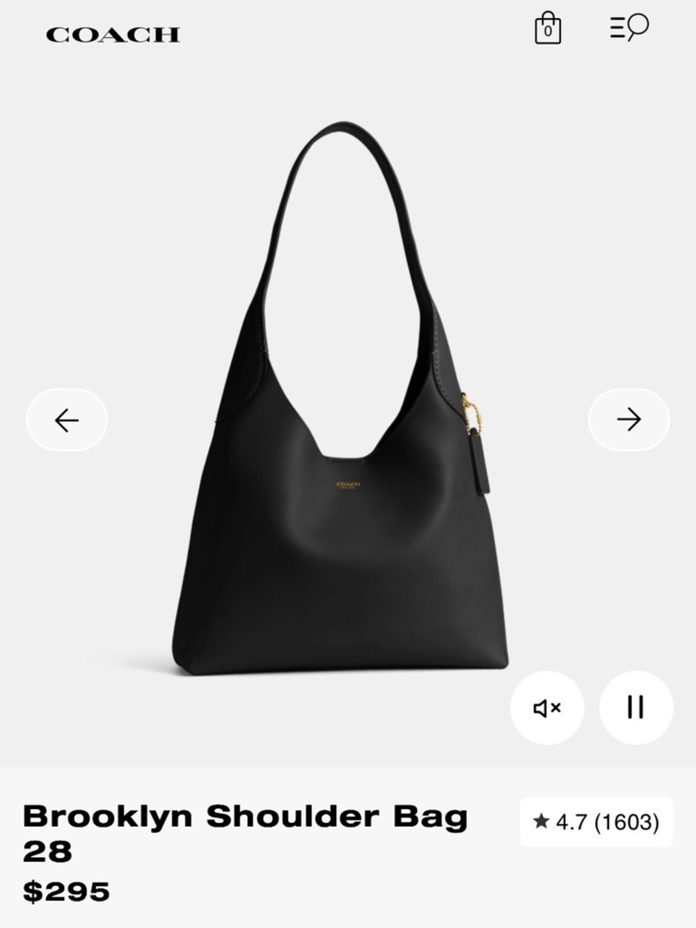 Coach Brooklyn 28 Black Leather Shoulder Bag - Picture 4 of 4